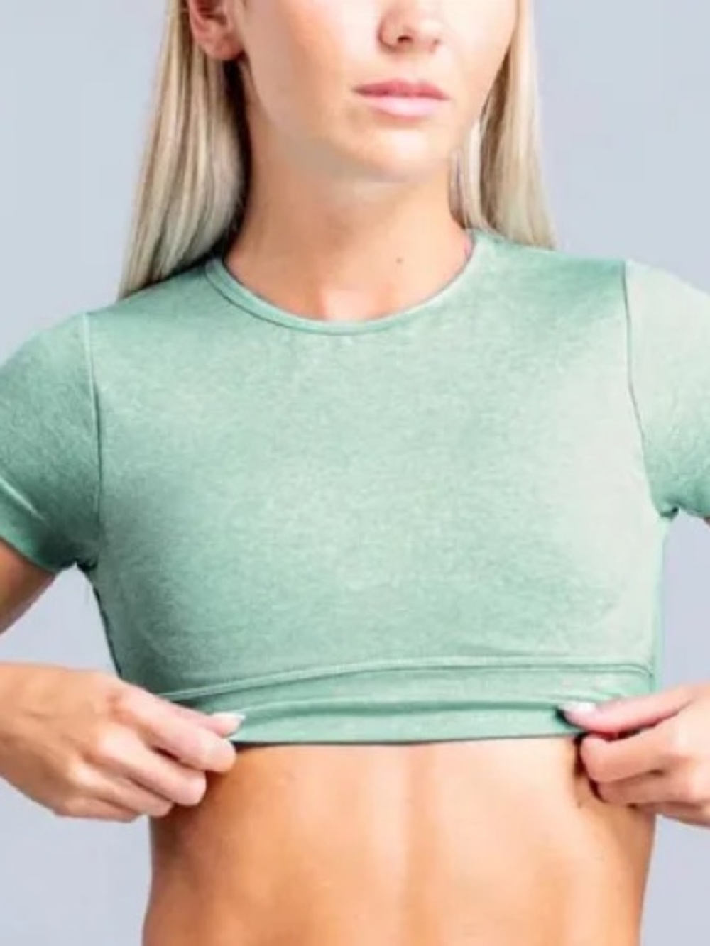 Heathered Sage Short Sleeve Crop Tee - Women's
